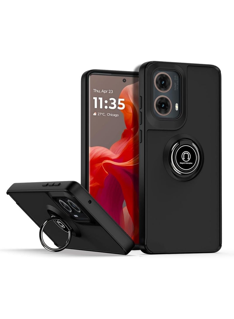 حافظة متوافقة مع Motorola Moto G85 5G، مزودة بحامل حلقة، مصنوعة من PC+TPU، حافظة مضادة للصدمات، مظلمة شفافة لحماية جهاز Moto G85.