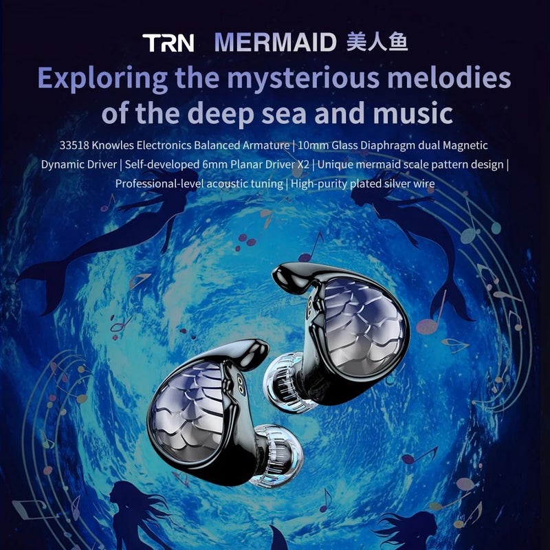 TRN Mermaid Hybrid Driver Earphones 1BA+1DD+2Planar, Hi-Fi In-Ear Monitor, Green 3.5mm - Image 2