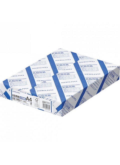 Kokuyo A4 KB Paper, Paper Thickness 0.09 mm, 64gsm, 80 Bright (ISO), 500 Sheets, FSC Certified, Japan Import (KB-39N)