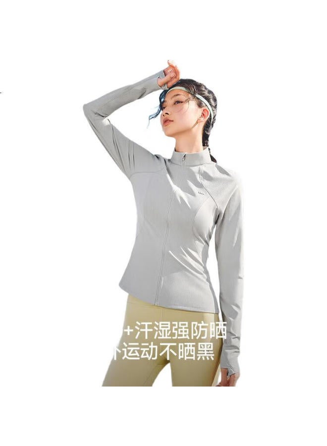 Beneunder Spring/Summer Women'S Sun Protection Coat Sports Slim Fit Stand Collar High Elasticity Outdoor Sports Ds837 Light Khaki Gray 2Xl - Image 1