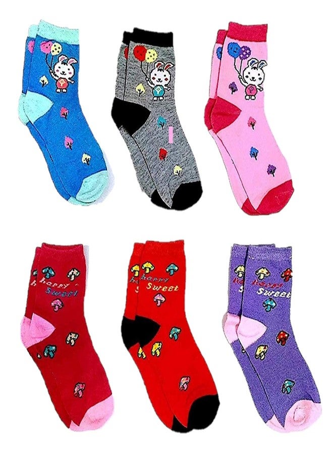 Malvina Unisex Poly Cotton Ankle Socks (Multicolour, Pack of 6)- (5-6 Years)