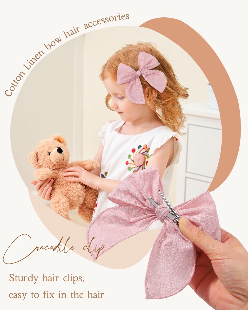 doboi 8PCS Baby Girls Hair Clips Fable Hair Bows Cotton Linen Bows for Girls Hair Accessories for Baby Toddlers Kids - Embroidery - Image 3