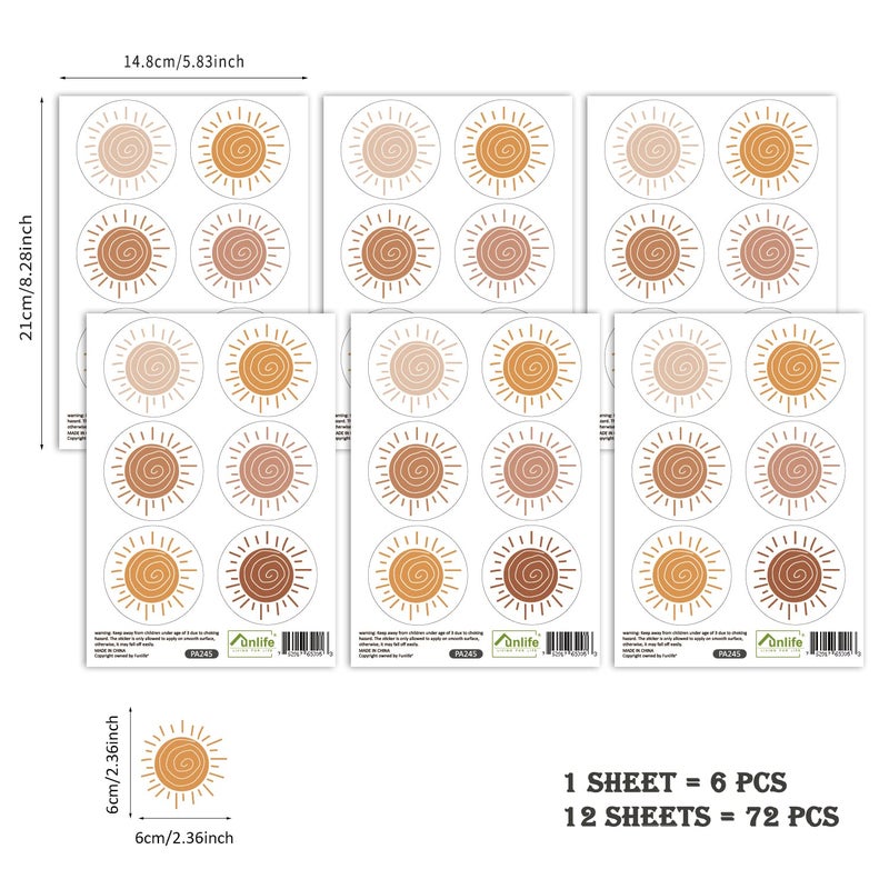 funlife Peel and Stick Boho Sun Wall Decals, Self Adhesive Sunshine Wall Stickers Rustic Country, PVC Boho Wall Art Stickers for Kids Bedroom Playroom Nursery Room Home Decor Decal - Image 2