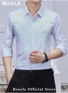 REOCLE Men's Business Slim Fit Shirt Official Long Sleeve Stretch Dress Shirt Wrinkle-Free Regular Fit Button Down Shirts  - Image 2