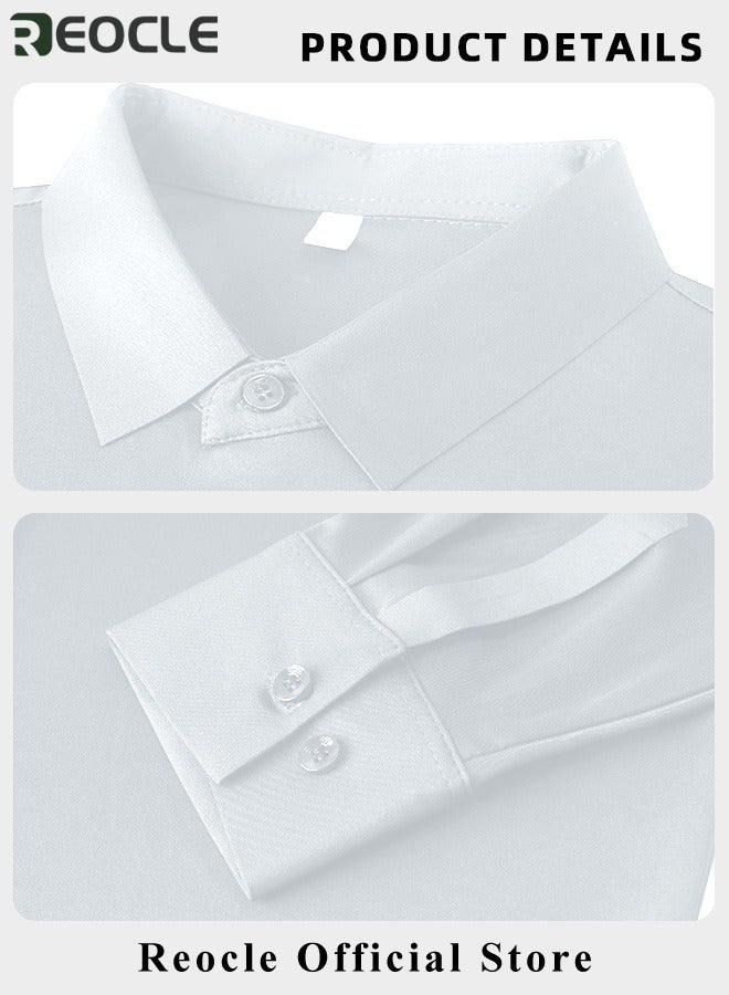 REOCLE Men's Business Slim Fit Shirt Official Long Sleeve Stretch Dress Shirt Wrinkle-Free Regular Fit Button Down Shirts  - Image 5