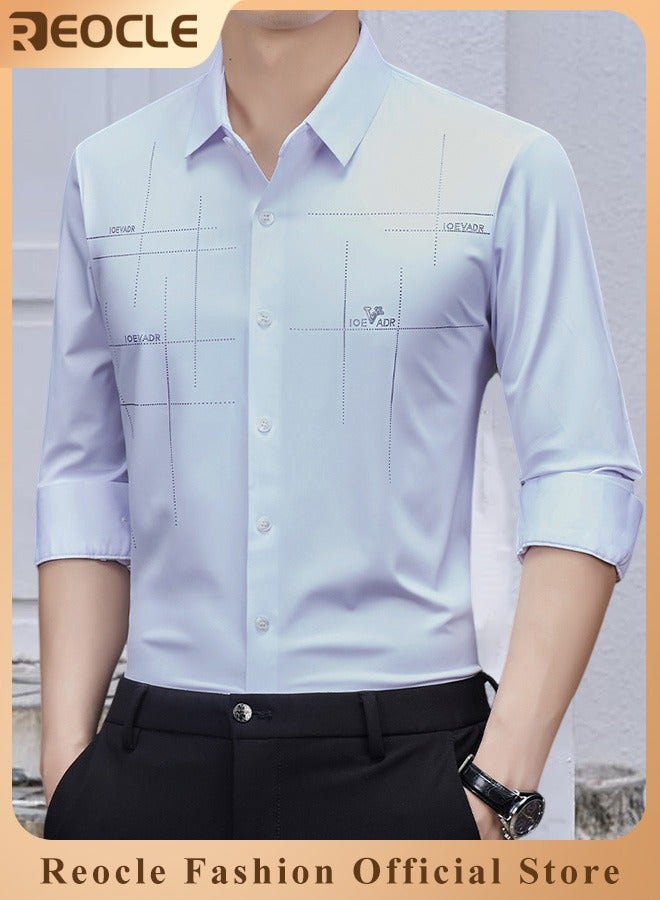 REOCLE Men's Business Slim Fit Shirt Official Long Sleeve Stretch Dress Shirt Wrinkle-Free Regular Fit Button Down Shirts  - Image 1