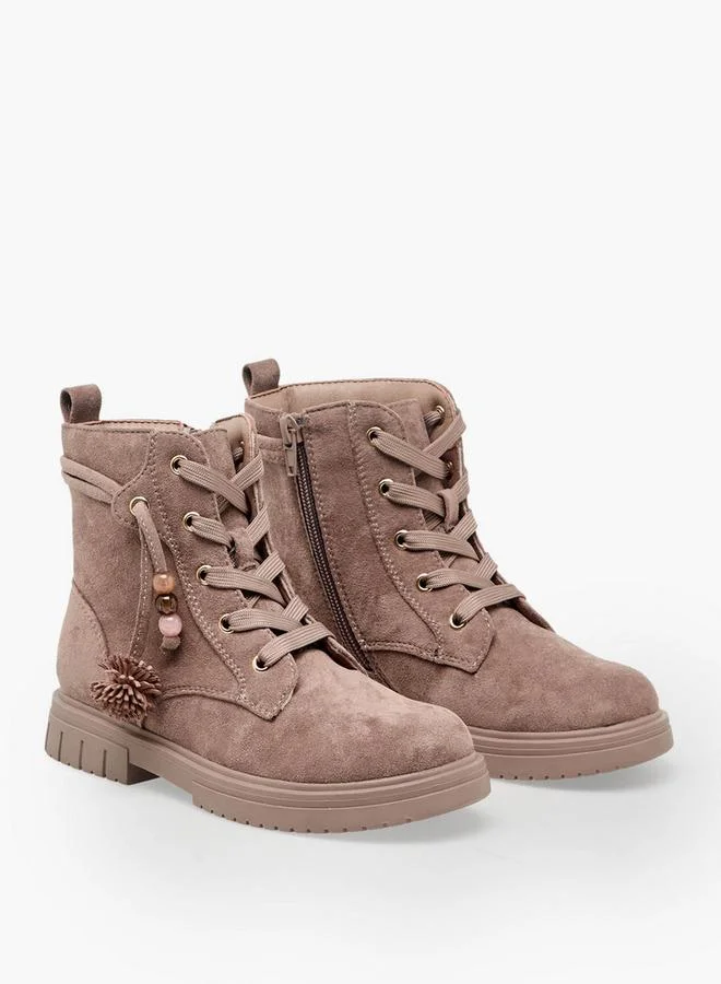 Little Missy Girls Textured Lace-Up Ankle Boots