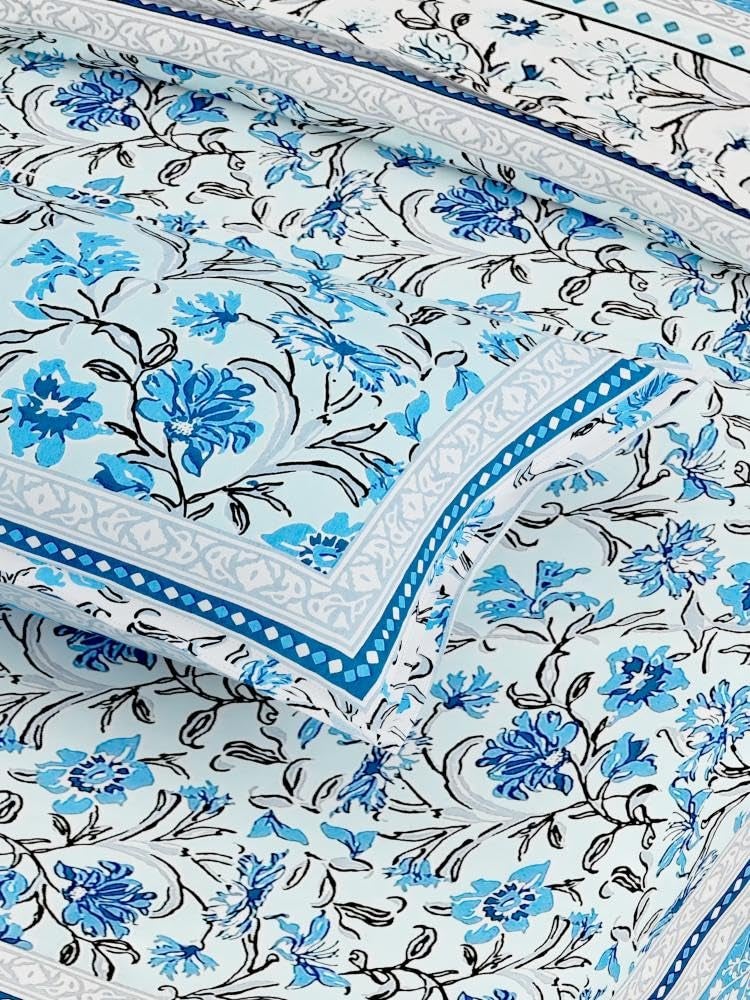 EasyGoods® Pure Cotton Ethnic Jaipuri Printed Double Bedsheet with 2 Pillow Covers | Soft & Breathable 240 TC Fabric | Traditional Rajasthani Design for Elegant Home Decor (Azure Blue) - Image 4