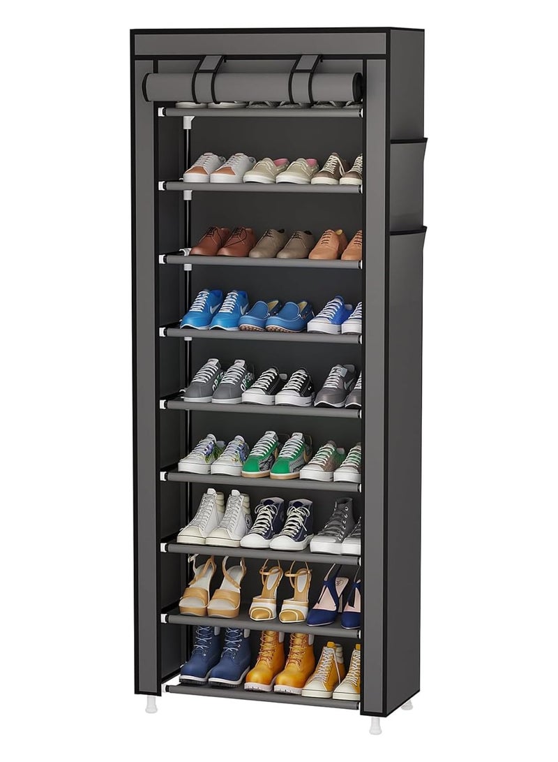 Yaqoot 10 Tiers Shoe Rack Storage Box for 27 Pairs, Foldable Shoe Rack, Foldable Shoes Organizer Cover, Shoe Cover Rack, Portable Shoe Storage Cabinet 158cm X 60cm X 30cm Grey - Image 1