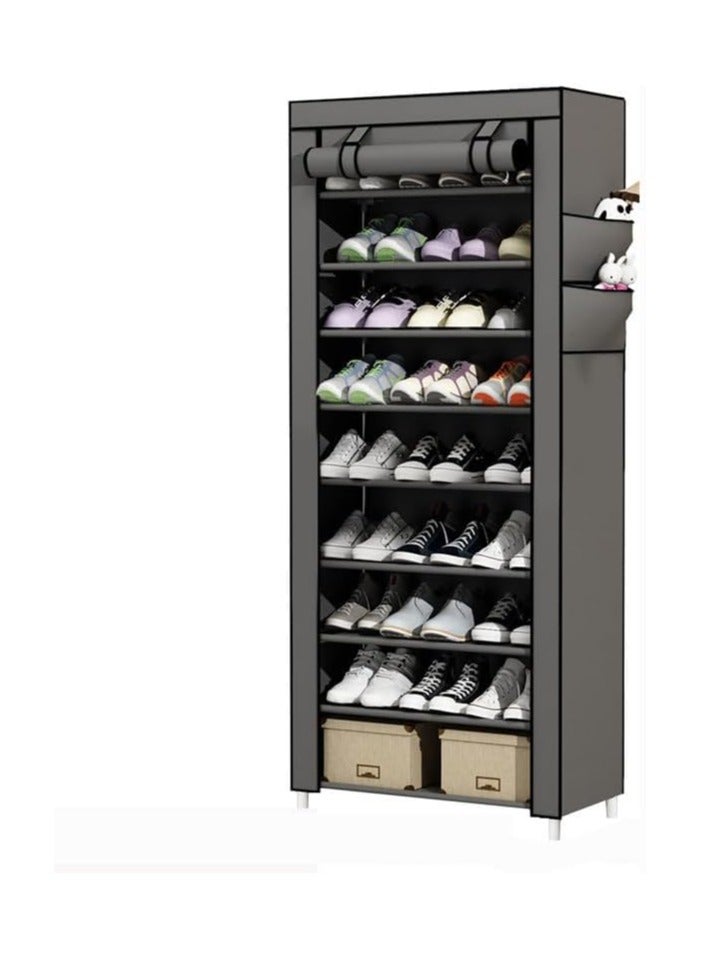 Yaqoot 10 Tiers Shoe Rack Storage Box for 27 Pairs, Foldable Shoe Rack, Foldable Shoes Organizer Cover, Shoe Cover Rack, Portable Shoe Storage Cabinet 158cm X 60cm X 30cm Grey - Image 2