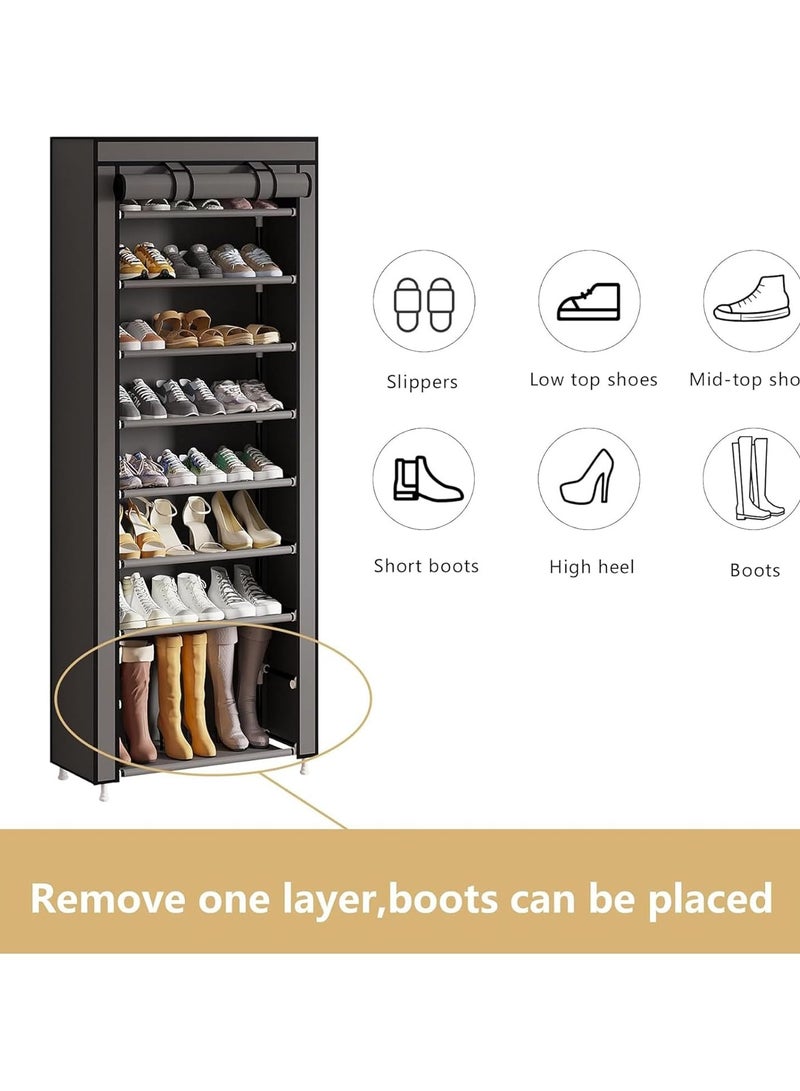 Yaqoot 10 Tiers Shoe Rack Storage Box for 27 Pairs, Foldable Shoe Rack, Foldable Shoes Organizer Cover, Shoe Cover Rack, Portable Shoe Storage Cabinet 158cm X 60cm X 30cm Grey - Image 4