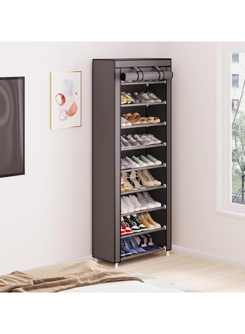 Yaqoot 10 Tiers Shoe Rack Storage Box for 27 Pairs, Foldable Shoe Rack, Foldable Shoes Organizer Cover, Shoe Cover Rack, Portable Shoe Storage Cabinet 158cm X 60cm X 30cm Grey - Image 5