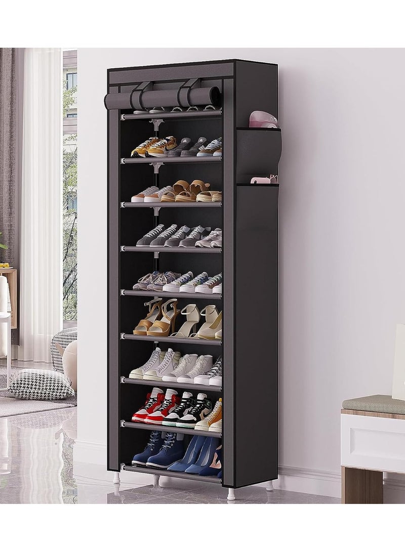 Yaqoot 10 Tiers Shoe Rack Storage Box for 27 Pairs, Foldable Shoe Rack, Foldable Shoes Organizer Cover, Shoe Cover Rack, Portable Shoe Storage Cabinet 158cm X 60cm X 30cm Grey - Image 3