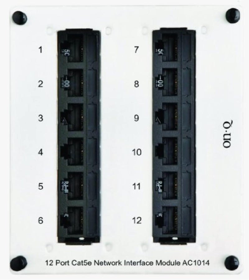 OnQ Legrand - 8 Port Cat 5e Network Interface Module, RJ45 Network Switch, High-Density Mini Patch Panel, Keystone Ports Labeled 1 Through 12, Grey, AC1014 - Image 1