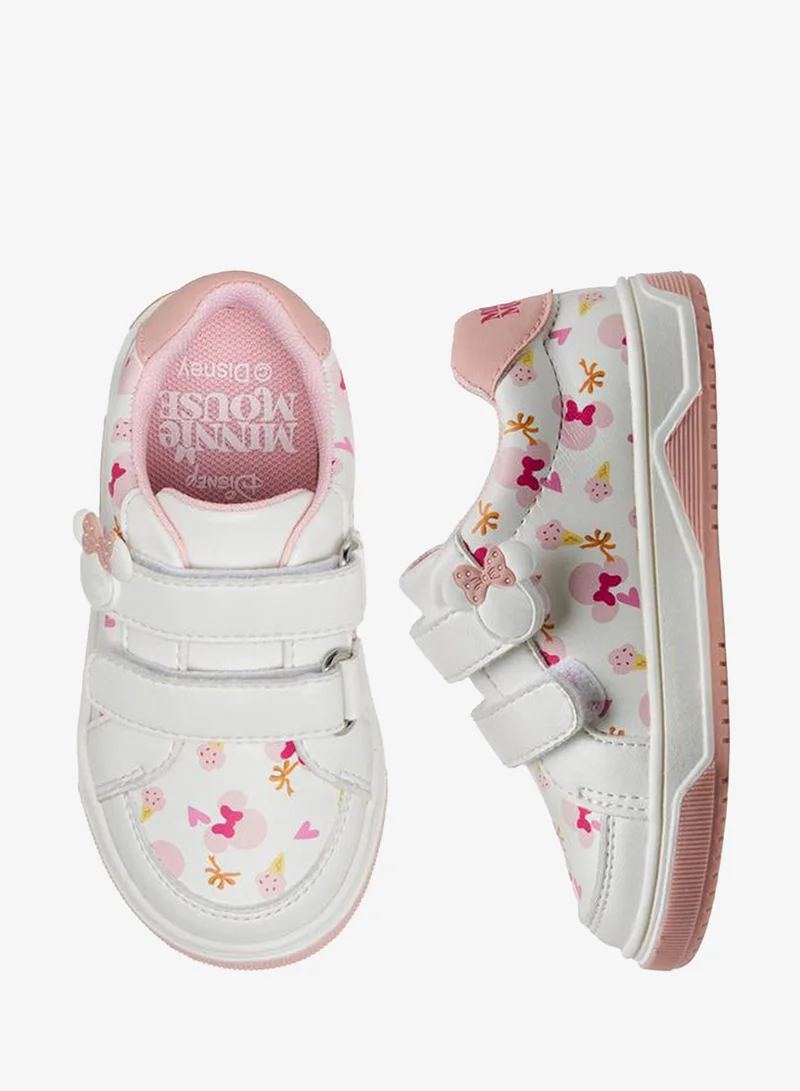 Disney Girls Minnie Mouse Print Hook & Loop Sneakers