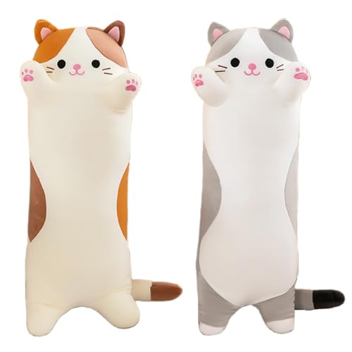 Oeonuas Store Cat Plush Stuffed Animals Cute Long Cat Body Pillow Plushies Soft Huggable Kitty Pillows for Girls Kids Adults Cat Lovers New Gray 27inch - Image 1