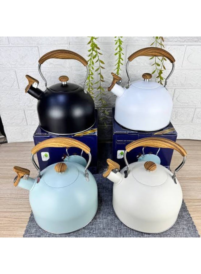 Stainless steel teapot with wooden handle and whistle 3 liters