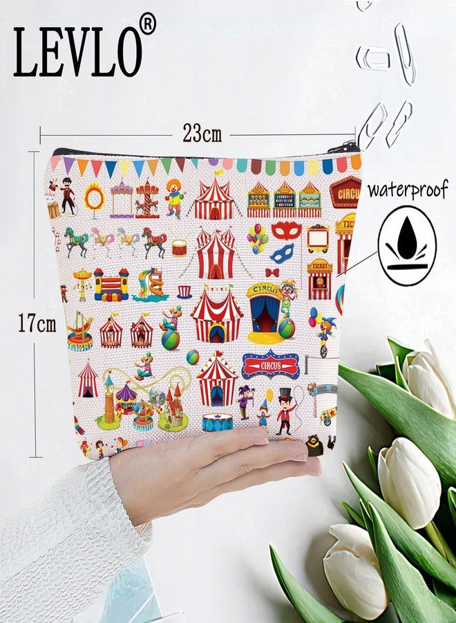 LEVLO Circus Cosmetic Make Up Bag Gift For Circus Fans Circus Animals Jokers Circus Tent Zipper Pouch Bag Circus Merchandise (Circus) - Image 2