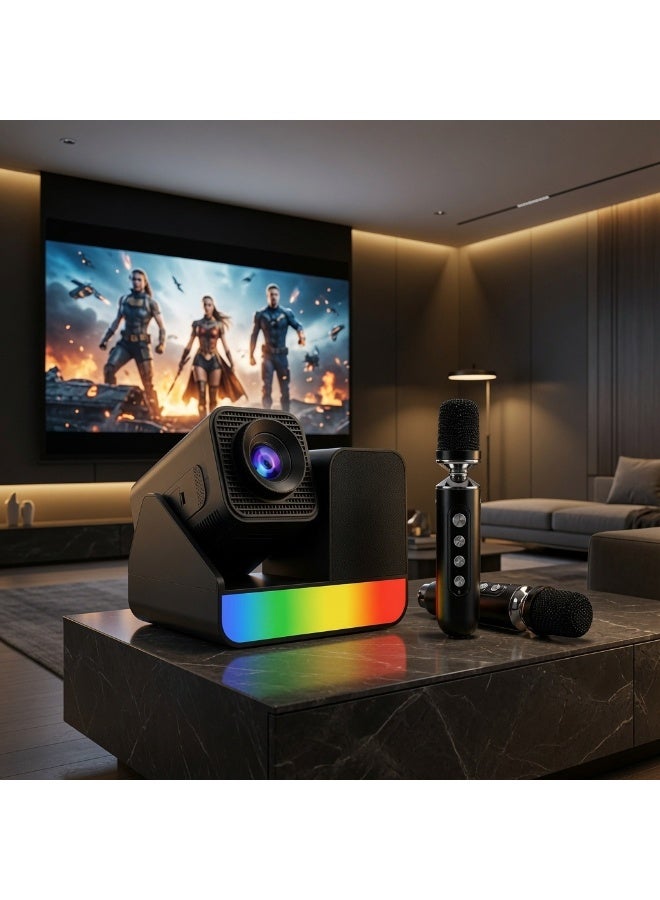 Smartberry HT36 Pro HD Smart Projector with 4K HDR Support, Wireless Connectivity, USB Media Playback, Built-In HiFi Speaker, Portable Home Cinema Projector with 2 Wireless Microphones for Movies, Gaming & Presentations - Image 2
