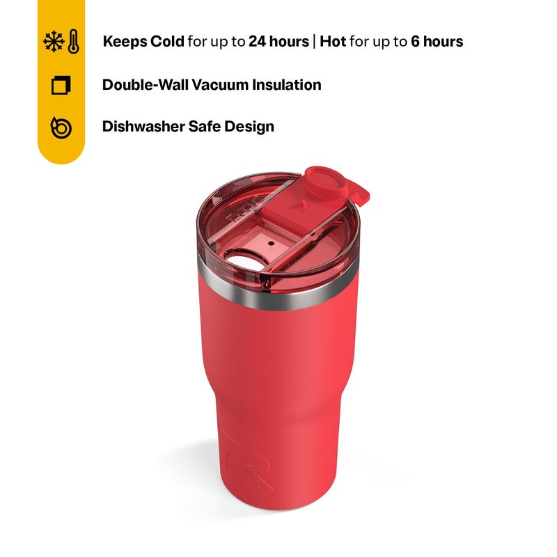 RTIC 20oz Essential Tumbler with Lid, Ceramic Lined, Insulated, Stainless Steel, Metal, Double Wall Vacuum-Insulation, Travel Cup for Iced Coffee, Tea, Hot and Cold Drink, Flag Red - Image 2