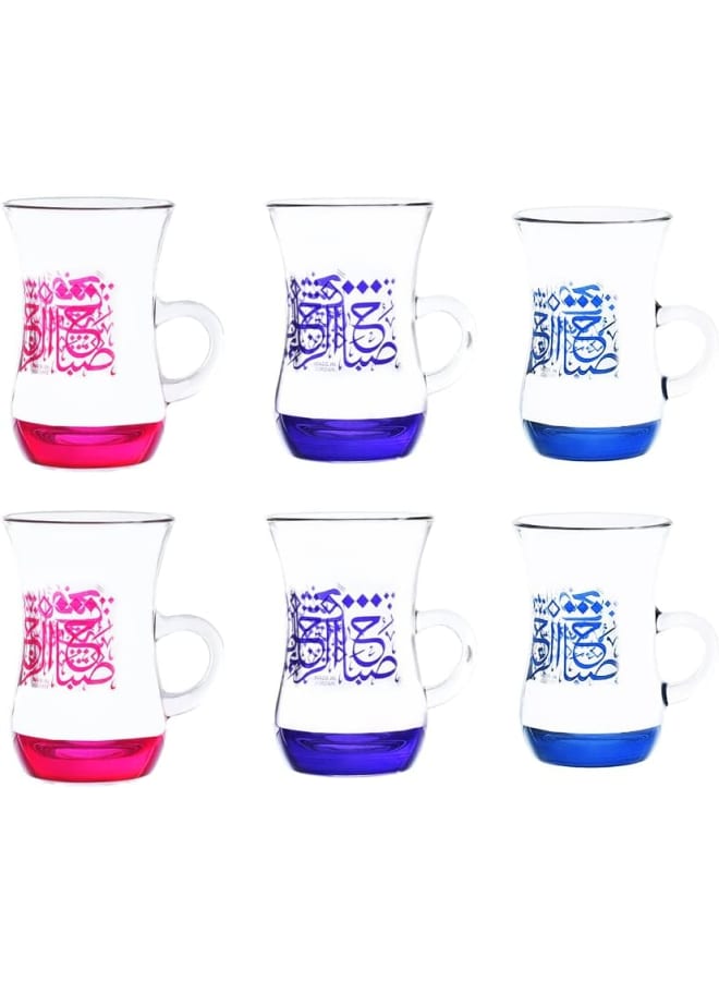 Dimlaj Orchid Printed Finest Durable Glass Terkish Tea Set, 6 Pieces - Image 1