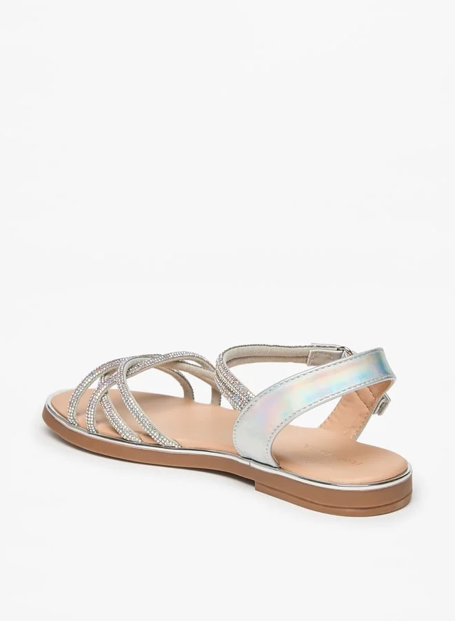 فلورا بيلا من شو إكسبرس Girls Embellished Flat Sandals With Hook And Loop Closure