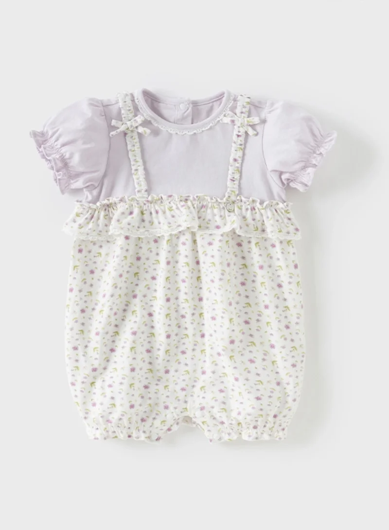 Dave & Bella Baby girl Cotton romper with lavender floral print and ruffle detail