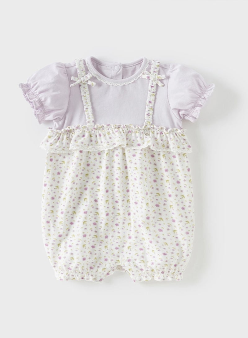 Dave & Bella Baby girl Cotton romper with lavender floral print and ruffle detail - Image 3