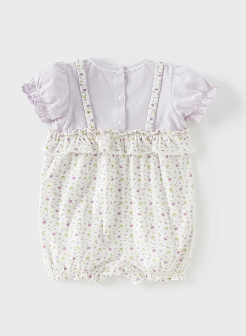 Dave & Bella Baby girl Cotton romper with lavender floral print and ruffle detail