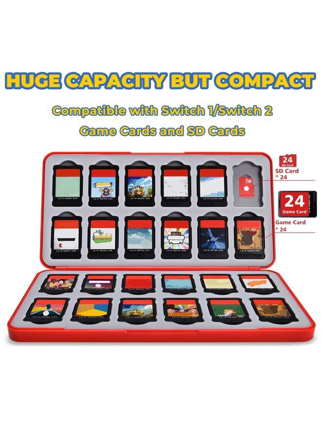 FUNLAB Switch 2 Game Case Holder for Nintendo Switch2/OLED/LITE Games & Micro SD Cards, FUNLAB Switch2 Game Card Cartridge Case with 24 Game Card Storage - Red - Image 2