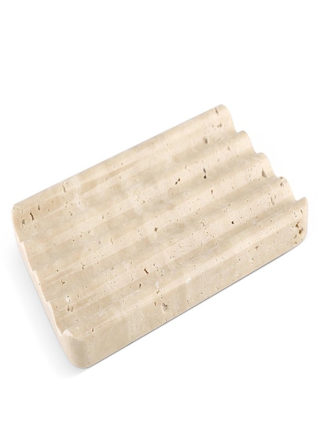 Karibiber Marble Soap Dish, Beige Travertine Bar Soap Holder Shower, Large Bathroom Soaps Saver, Easy Cleaning Natural Stone Sponge Holder for Kitchen Sink, Executive Jewelry Ring Tray - Image 1