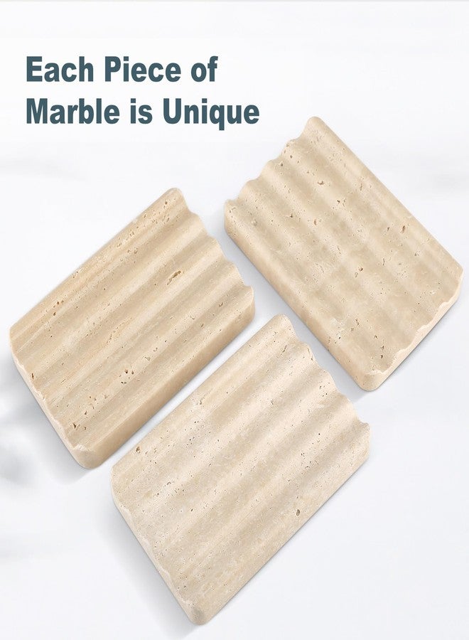 Karibiber Marble Soap Dish, Beige Travertine Bar Soap Holder Shower, Large Bathroom Soaps Saver, Easy Cleaning Natural Stone Sponge Holder for Kitchen Sink, Executive Jewelry Ring Tray - Image 3