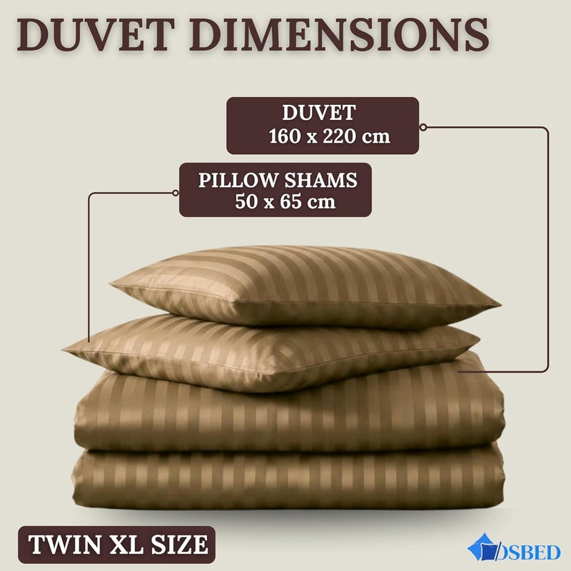 OSBED® Stripe 3 Piece Duvet Cover Set - Hotel Style Striped Duvet Cover & 2 Pillow Shams - Breathable Microfiber Fabric - Beige, Twin XL - Image 2