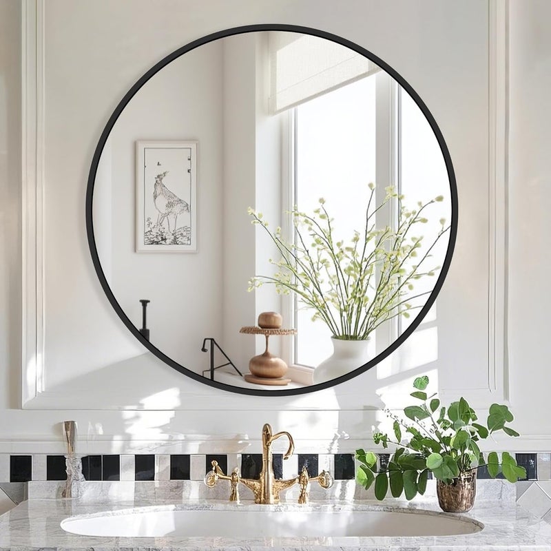 Delma Black Frame Mirror, Bathroom Mirrors for Wall,26'' Round Circle Mirror for Entryway Bedroom Vanity(26'',Black) - Image 2