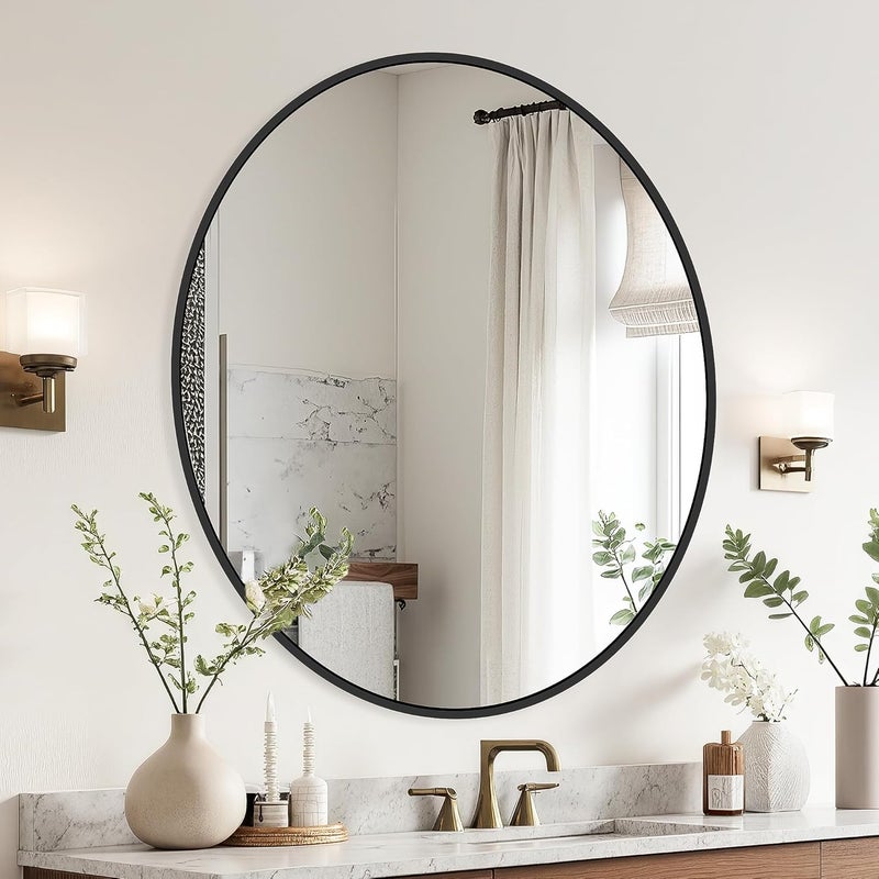 Delma Black Frame Mirror, Bathroom Mirrors for Wall,26'' Round Circle Mirror for Entryway Bedroom Vanity(26'',Black) - Image 3