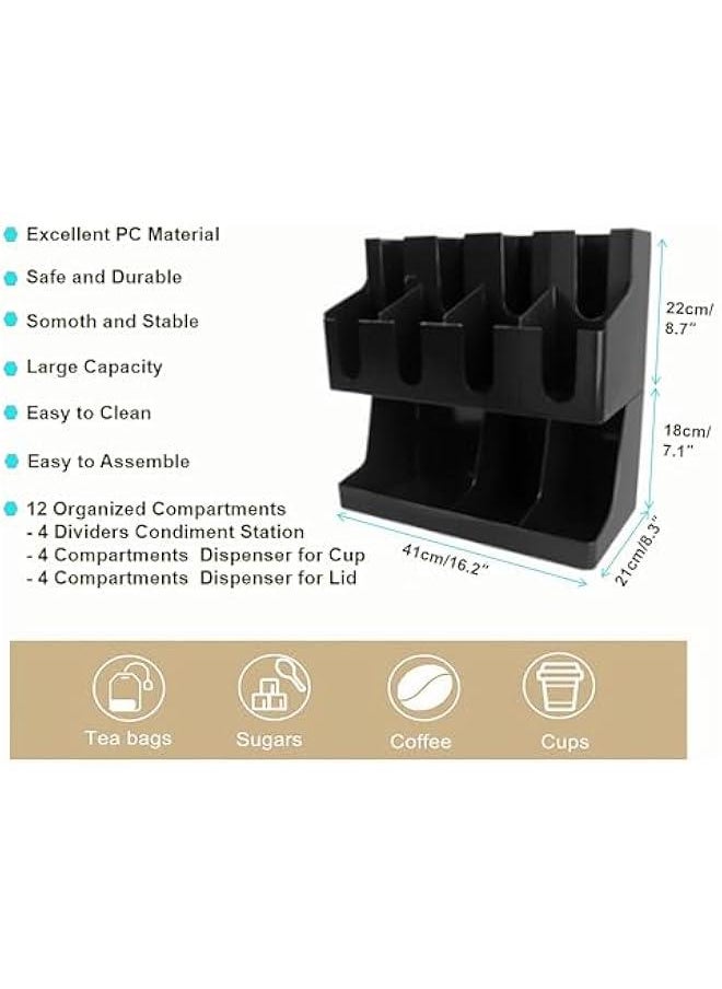 TRASSLE Coffee Condiment Organizer Commercial Cup and Lid Holder Coffee Cup and Condiment Organizer Breakroom Coffee Station Organizer for Coffee Milk Tea Shop  - Image 4