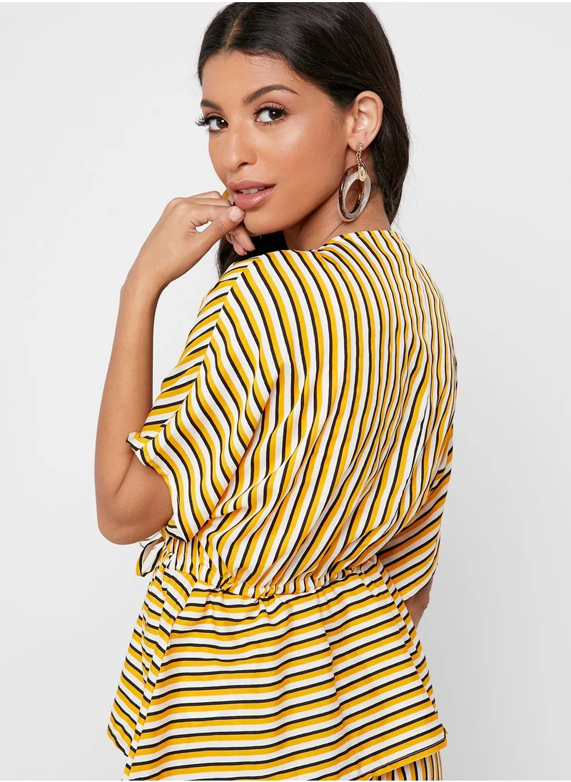 PIECES Striped Peplum Top