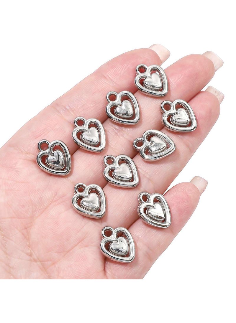 Generic - Silver Plated Heart Butterfly Knot Pendant DIY Handmade Necklace Bracelet Charm Jewelry Accessories Material Wholesale Hollow double heart 12x 15mm aperture about 2mm 20/bag - Image 1