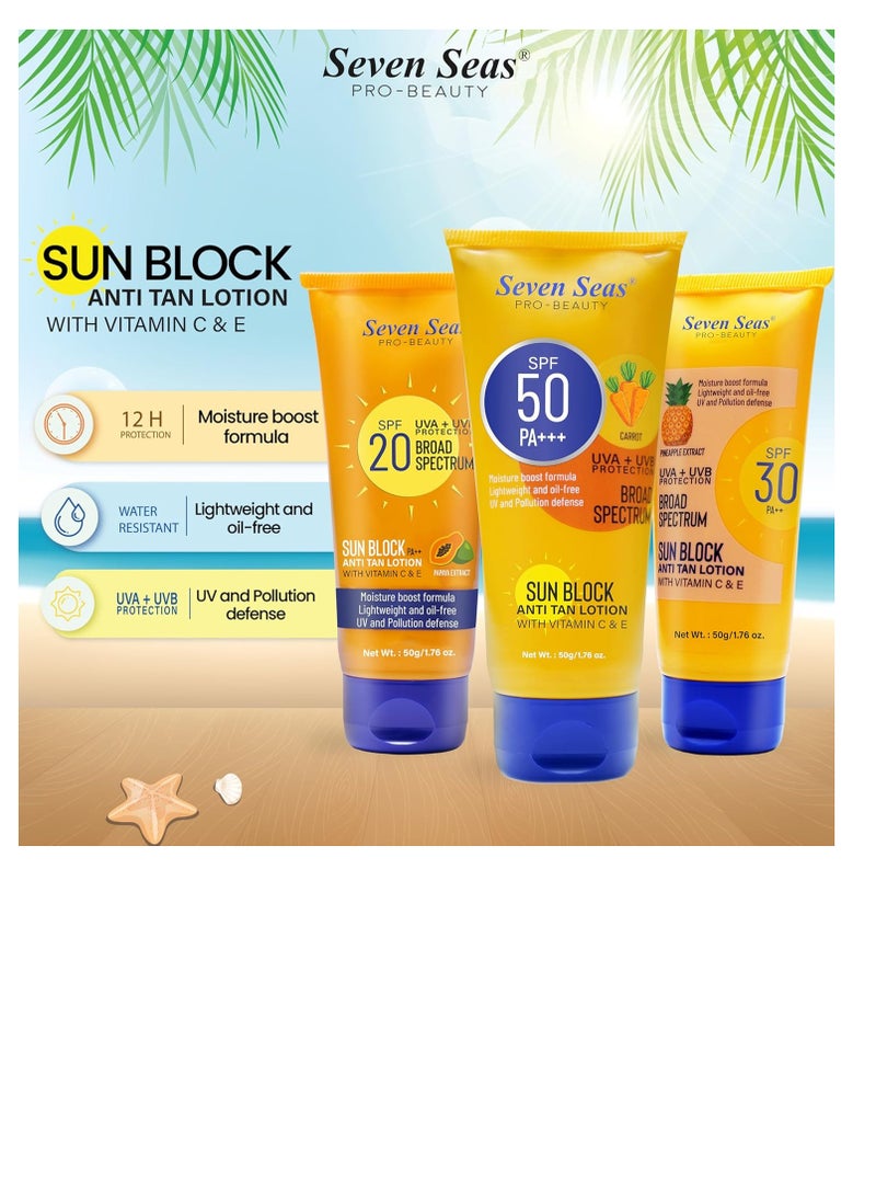 Seven Seas - Seven Seas Sun Block Anti Tan Lotion With Vitamin C and E   SPF 50 and PA   UVA  UVB Protection Broad Spectrum Pineapple  Extract - Image 1