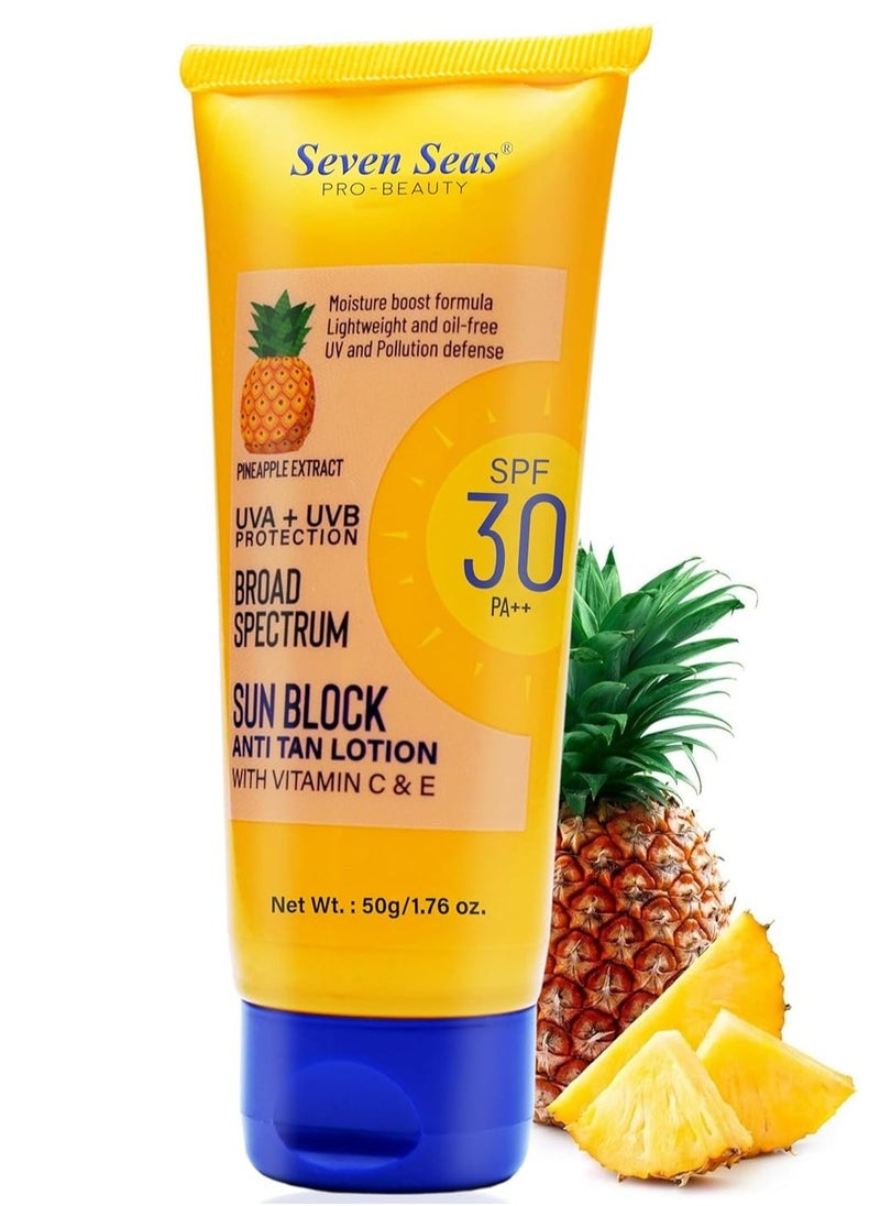 Seven Seas - Seven Seas Sun Block Anti Tan Lotion With Vitamin C and E   SPF 50 and PA   UVA  UVB Protection Broad Spectrum Pineapple  Extract - Image 1