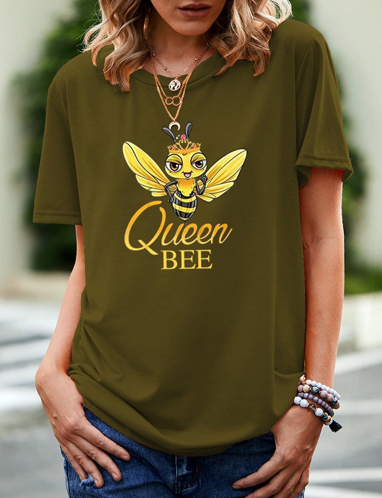 Wish Independent Station Bee Pattern Printed Short Sleeve T-Shirt For Women - Image 3