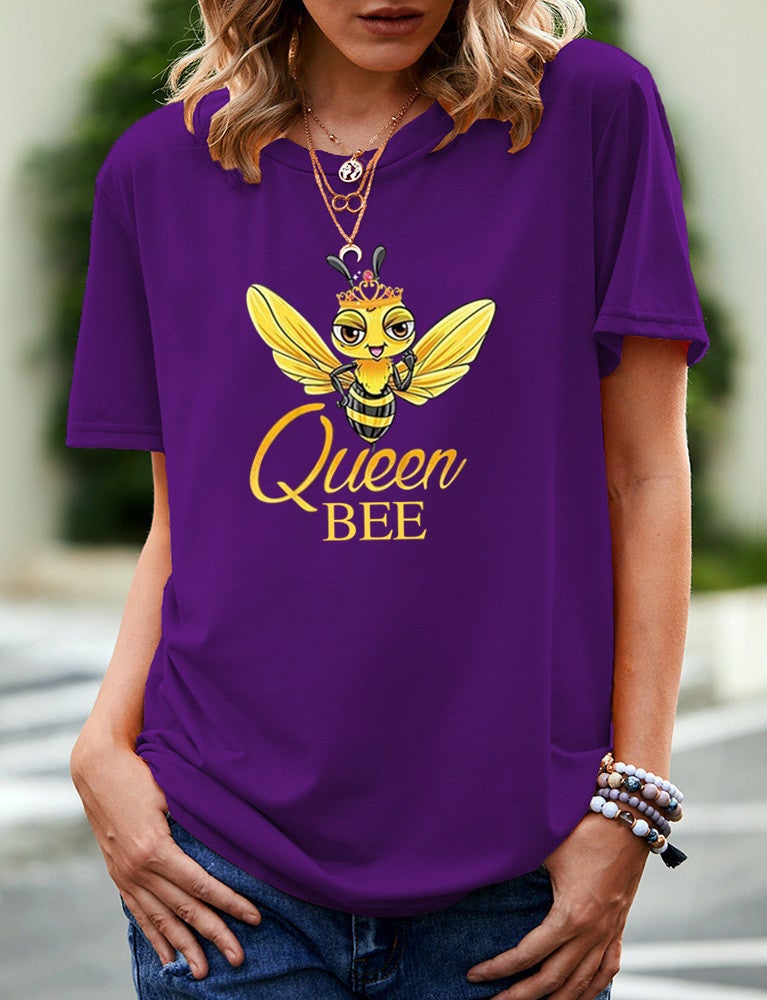 Wish Independent Station Bee Pattern Printed Short Sleeve T-Shirt For Women - Image 1