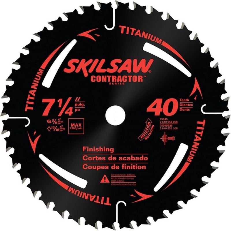 SKIL 75940 Titanium 7-1/4-Inch 40 Tooth ATB Thin Kerf Crosscutting Saw Blade with 5/8-Inch and Diamond Knockout Arbor - Image 2