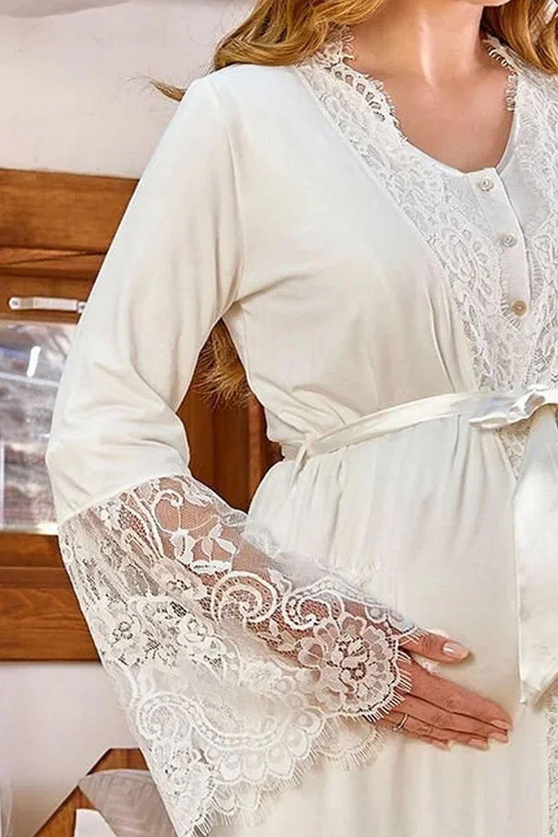 كوسي باي اكوا 24173 Women's Lace Detailed Maternity Dressing Gown - Cream