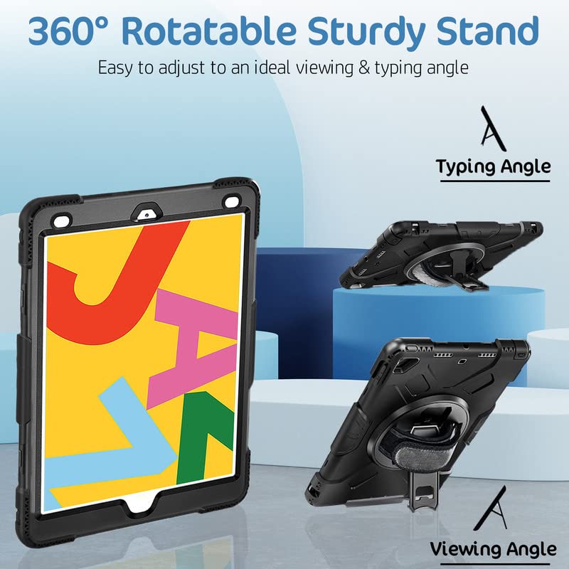 Robustrion Heavy Duty Armor Case Cover for iPad 7th 8th 9th Generation Cover 10.2 inch with Pencil Holder + Handle + Shoulder Strap - Black - Image 5