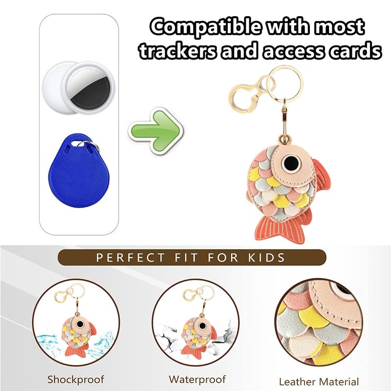 BORKUANA Leather Keychain Holder Case Compatible with AirTag,Cute Protective Cover with Keyring,Anti-Scratch Finder GPS Tracker Case for Wallet Keys,Bag,Pets(Goldfish B) - Image 4