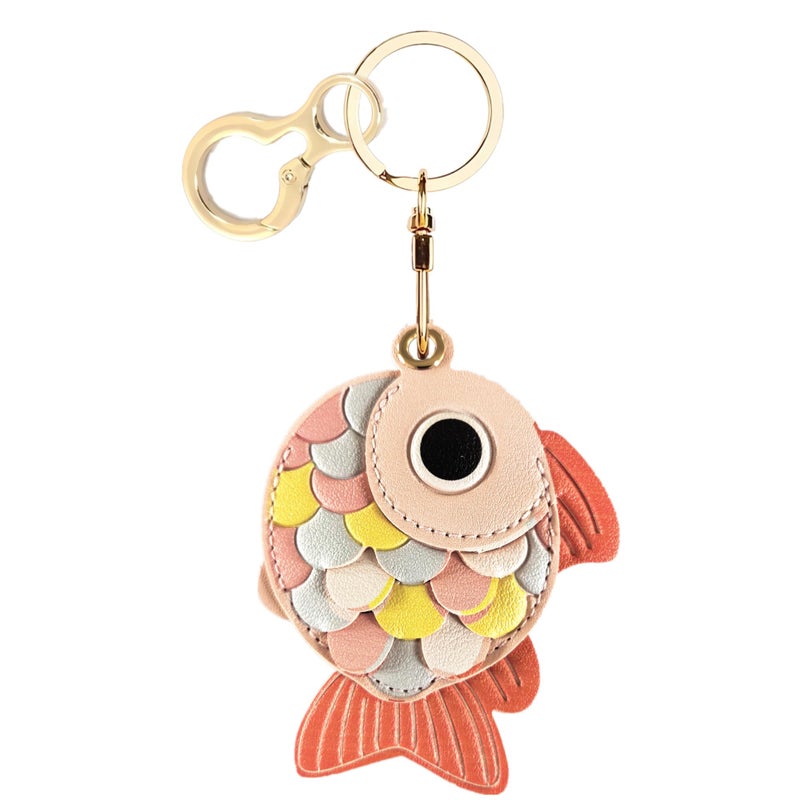 BORKUANA Leather Keychain Holder Case Compatible with AirTag,Cute Protective Cover with Keyring,Anti-Scratch Finder GPS Tracker Case for Wallet Keys,Bag,Pets(Goldfish B) - Image 1