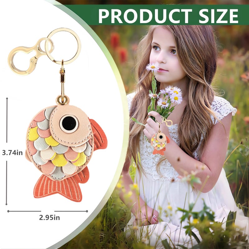 BORKUANA Leather Keychain Holder Case Compatible with AirTag,Cute Protective Cover with Keyring,Anti-Scratch Finder GPS Tracker Case for Wallet Keys,Bag,Pets(Goldfish B) - Image 2