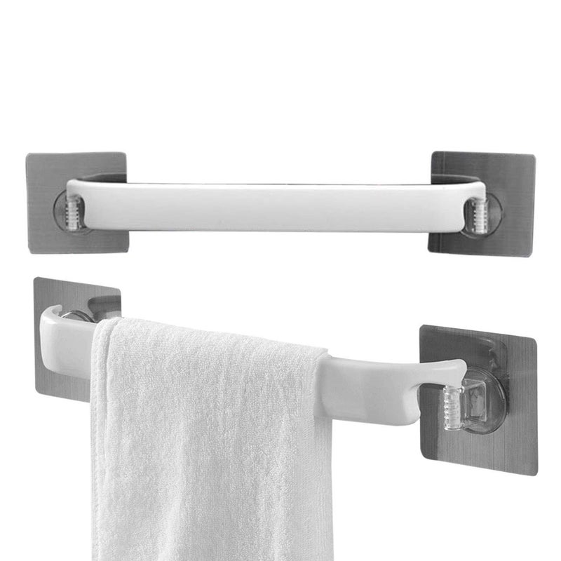 Zomoza Self-Adhesive Towel Holder Rack(PP+ABS) Wall Mounted Towel Hanger Bathroom Towel Bar Shelf Roll Holder Hanging Hook Bathroom Organizer,White (2)(Size:38 * 4.5cm) - Image 2