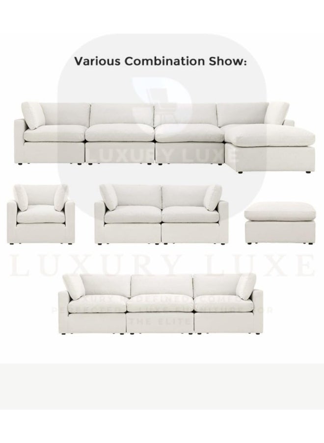 LUXURY LUXE Luxury Luxe Cloud fabric 4 Seater sofa | Custom-Made Liquid Repellent Sectional Sofa | Stain & Spill Resistant White Pet-Friendly Fabric Modular Couch (White, Single Seater With Footstool)  - Image 3